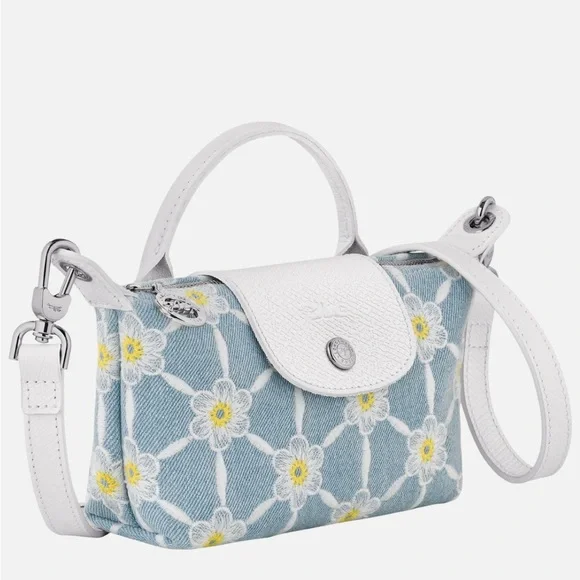 LONGCHAMP Le Pliage Marguerites Daisy Denim Mini Crossbody NWOT Limited E… - Picture 7 of 11